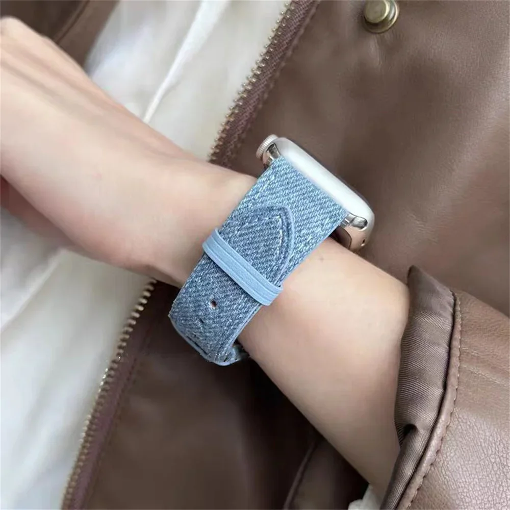Кожаный браслет из джинсовой ткани для Apple Watch Band 38/40/41 мм 7 8 9 мужской и женский