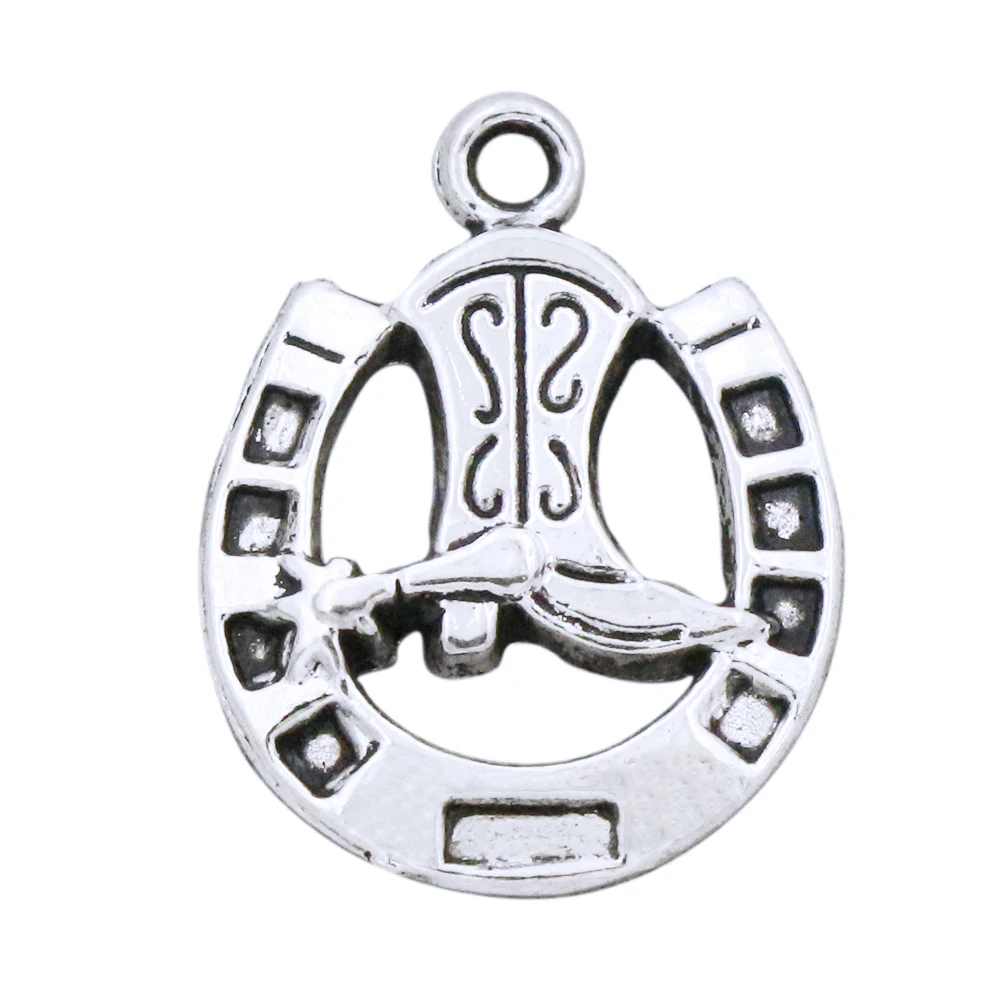 

15Pcs Lucky Horseshoe with Cowboy Boot Spacer Beads Pendants Jewelry 24.8x19.2mm L277 Zinc Alloy