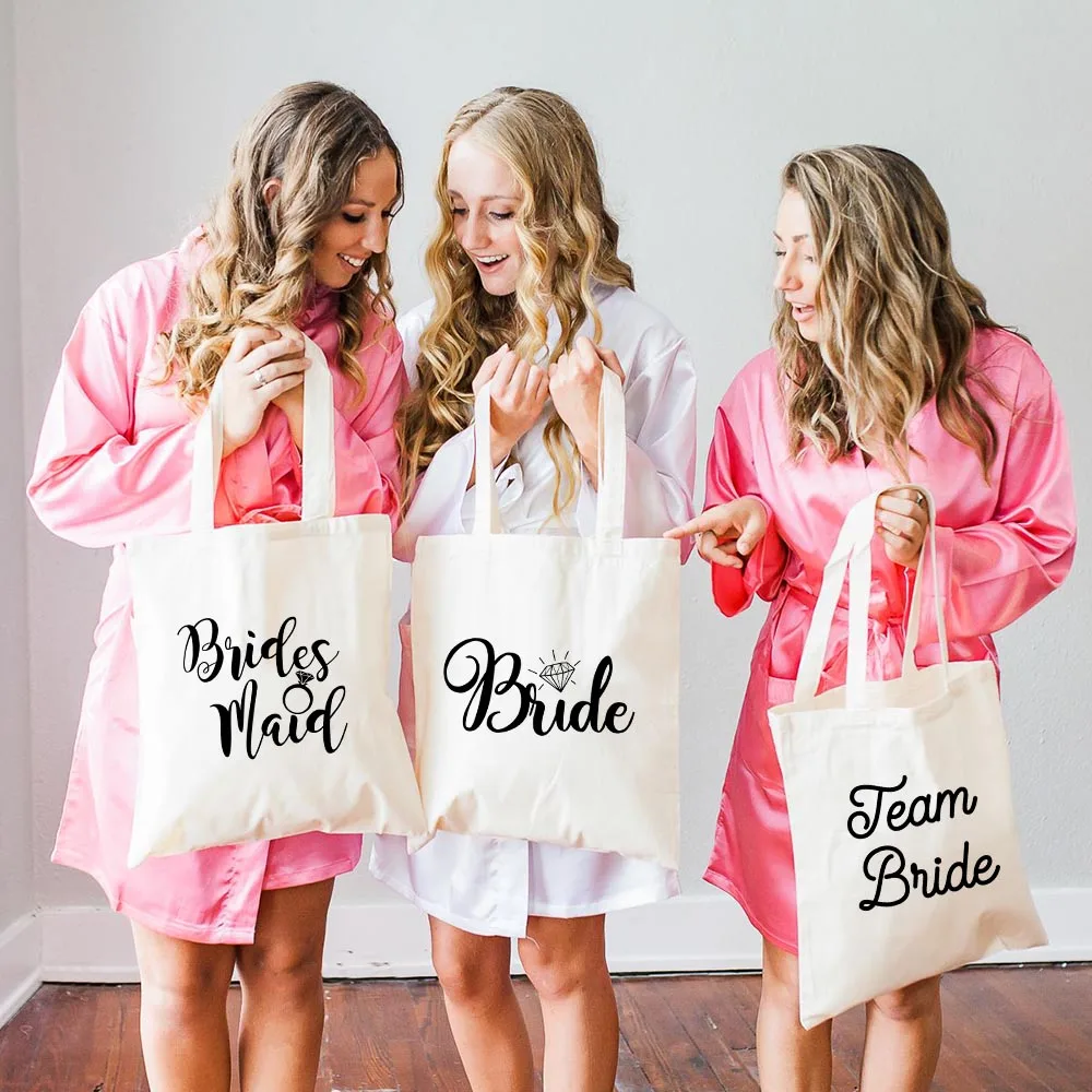 

Fashion Shopping Bag Bridal Bachelorette Party Team Bride Wedding Gift Canvas Tote Shoulder Bags Reusable Eco Bag Casual Shopper