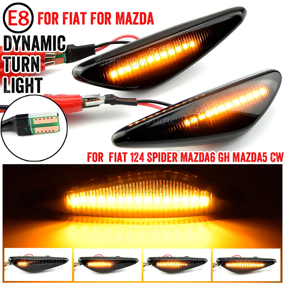 

For Mazda MX5 MX6 RX8 Fiat 124 Spider Abarth Front LED Dynamic Amber Side Marker Lamp Turn Signal Lights Car Styling