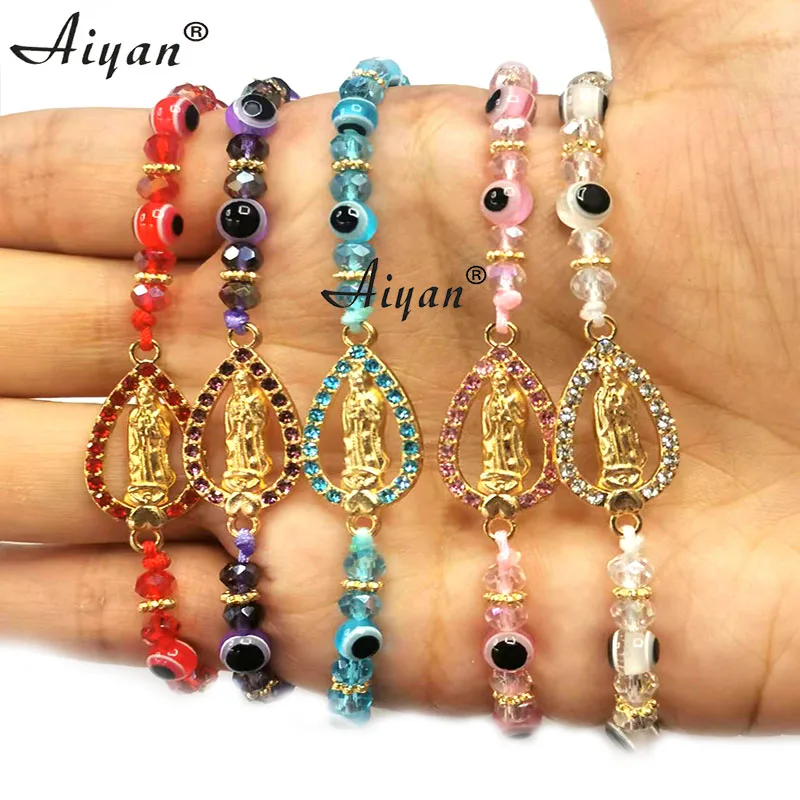 12Pieces Virgin Mary And 4MM Glass Crysal Beads 5MM Resin Eyes  Bracelets  Have Exorcism Protection Effect Can Given  As  Gifts