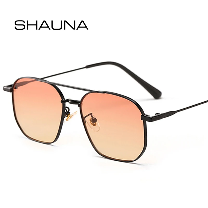 

SHAUNA Retro Double Bridges Metal Frame Sunglasses Women Fashion Clear Ocean Lens Shades UV400 Men Trending Square Sun Glasses