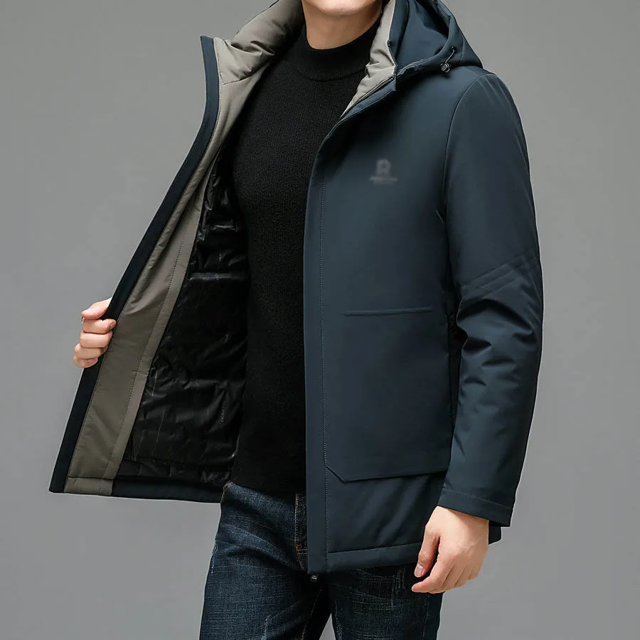 Men Black Navy Blue Puffer Parkas Winter Thermal Hooded Puff Overcoat Lining Detachable Design Warm Thick Jacket Outerwear Male