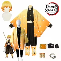 adult kids demon slayer cosplay costume agatsuma zenitsu kimetsu no yaiba men kimono anime yellow uniform