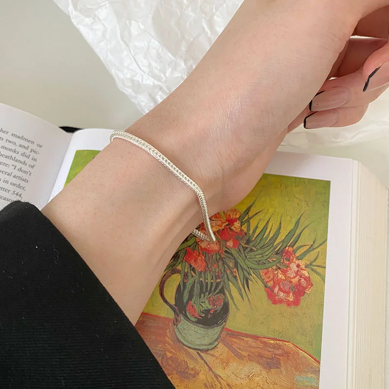 

Женский серебряный браслет с перекрывающимся килем, Обнаженная цепочка для подруг в стиле ins, простая и универсальная бижутерия 6687