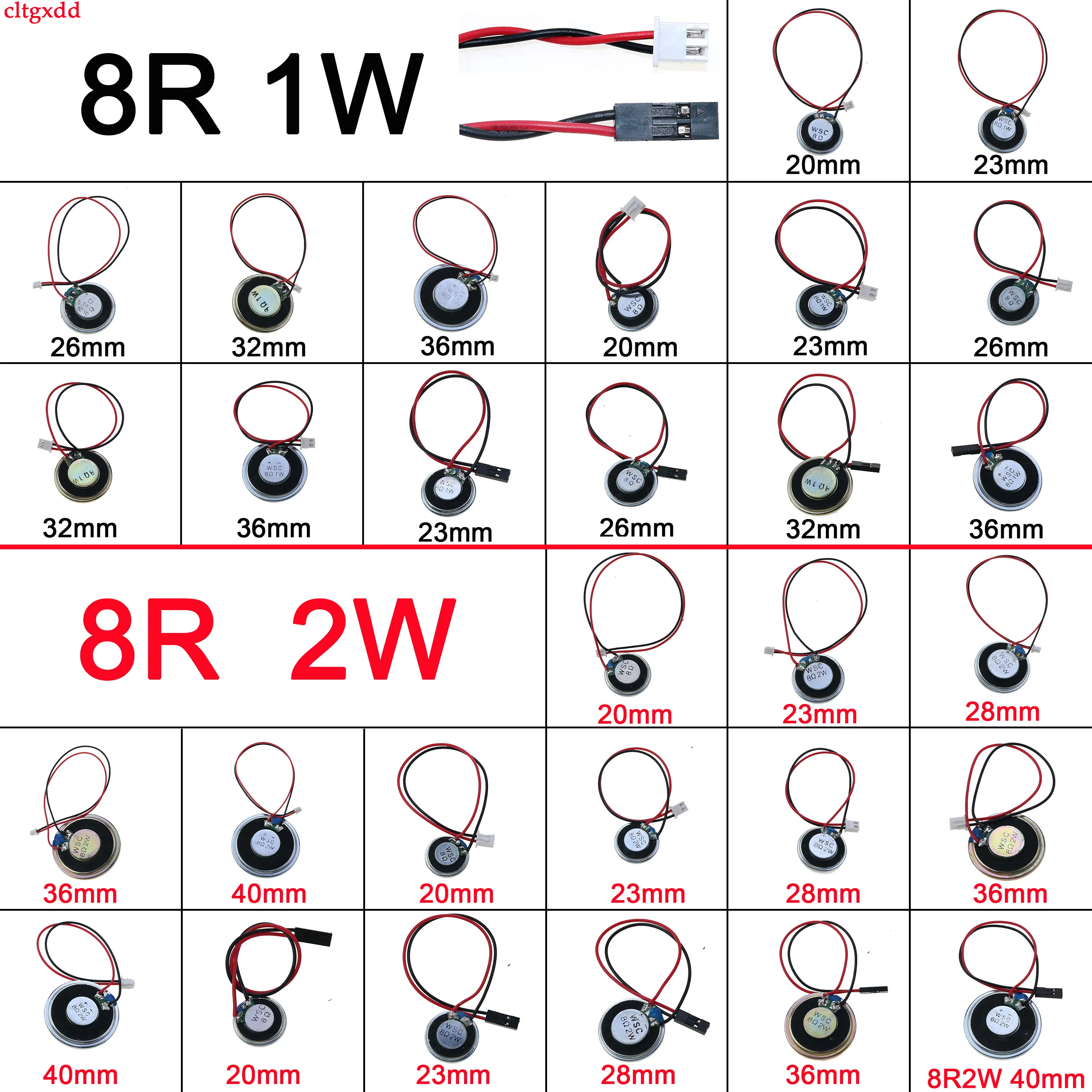 1 шт., гудок 8 Ом, 1 Вт, 2 Вт, 8R, 32R, 0,5 Вт, 1 Вт, 2 Вт, диаметр гудка 20, 23, 26, 28, 30, 32, 36, 40, 50 мм, толщина с клеммами XH 1,25, 2,54 DuPont
