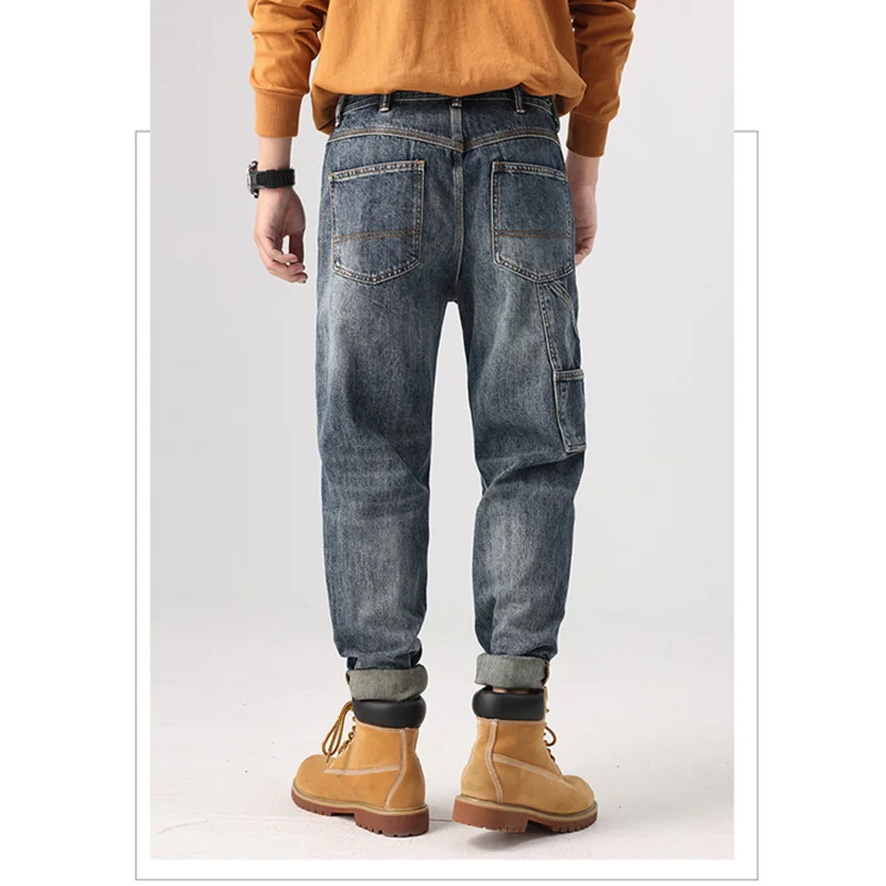 Streetwear Men 2022 New Pattern American Chaopai Male Jeans Vintage Loose Recreational Straight Cylinder Trousers Autumn Female