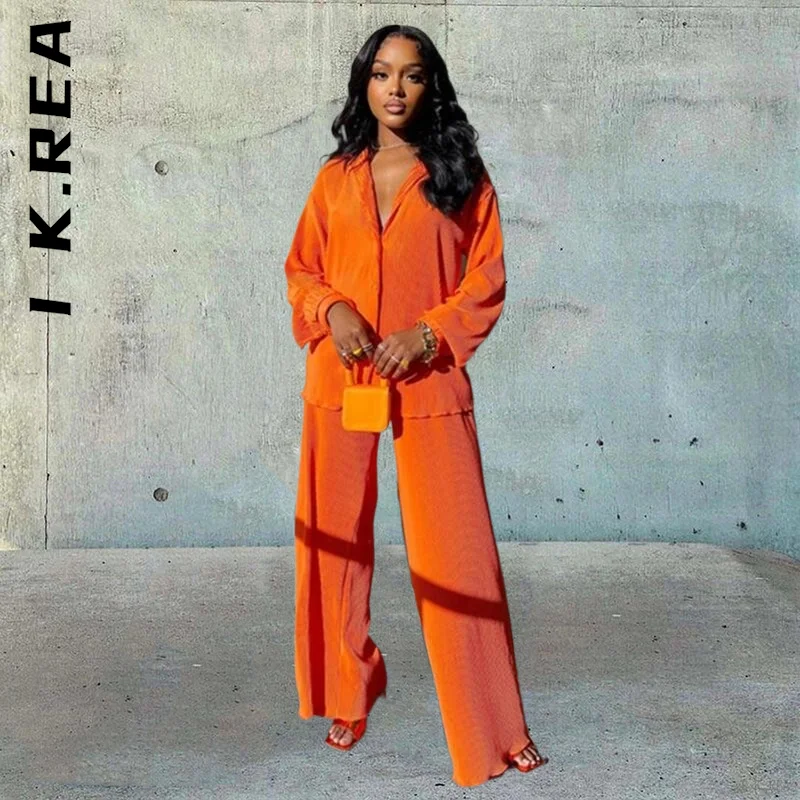 I K.Rea Fashion Women Set Lady Women's Suit Elegant Long Pants Tops And Pants Chic 2 Piece Set Loose Vintage Female Sweatsuits