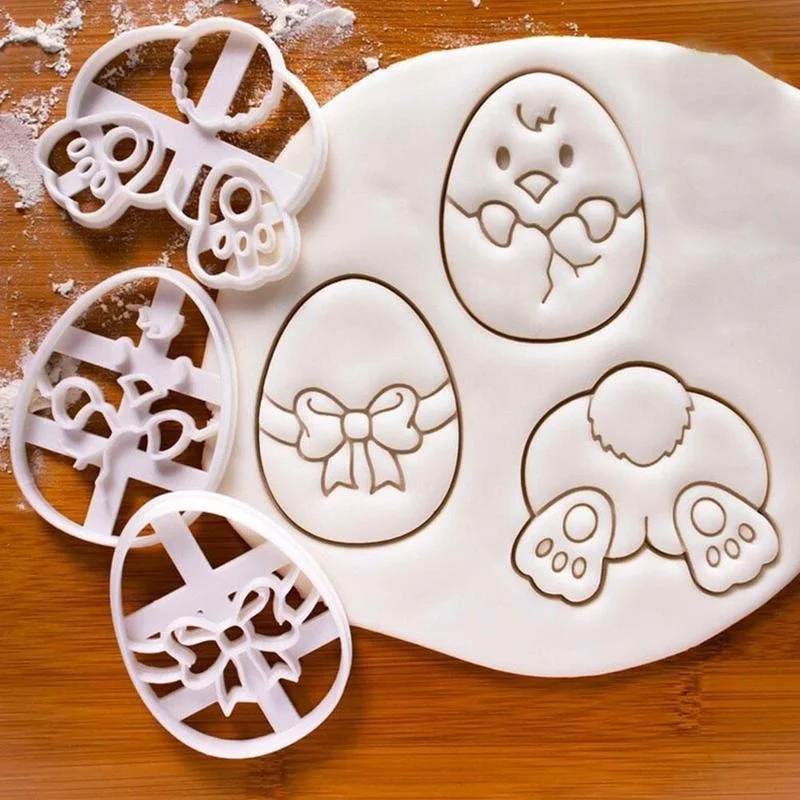 

3PCS Cartoon Easter Egg Cookie Embosser Mold Cute Bunny Chick Shaped Fondant Icing Biscuit Cutting Die Set Baking Cake Deco Tool