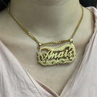 custom necklace double nameplate name necklace stainless steel personalized name pendant 3d name charm necklace for women