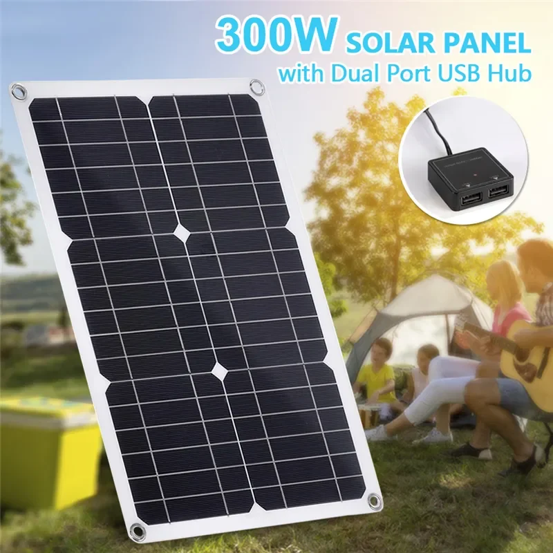 

300W Solar Panel Fast-charging Waterproof Portable Dual 12/5V DC USB Emergency Charging Outdoor Battery Charger For Yacht RV Car