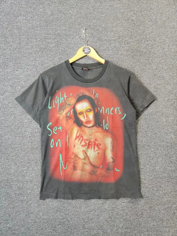 Marilyn Manson Band graphic short sleeve charcoal color Shirt men women KTV7598