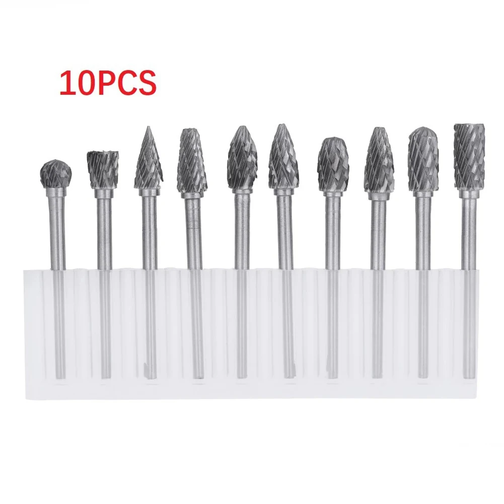 

10pcs Tungsten Carbide Cutter Rotary Burr Drill Grinder Carving Bit Double Cut For Wood Stone Carving Steel Metal Working 3x6mm