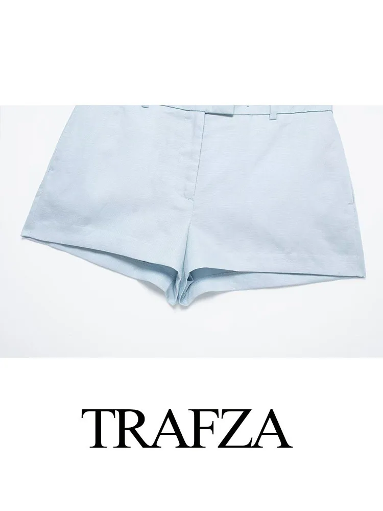 Шорты женские с заниженной талией однотонные льняные смешанные штаны на молнии