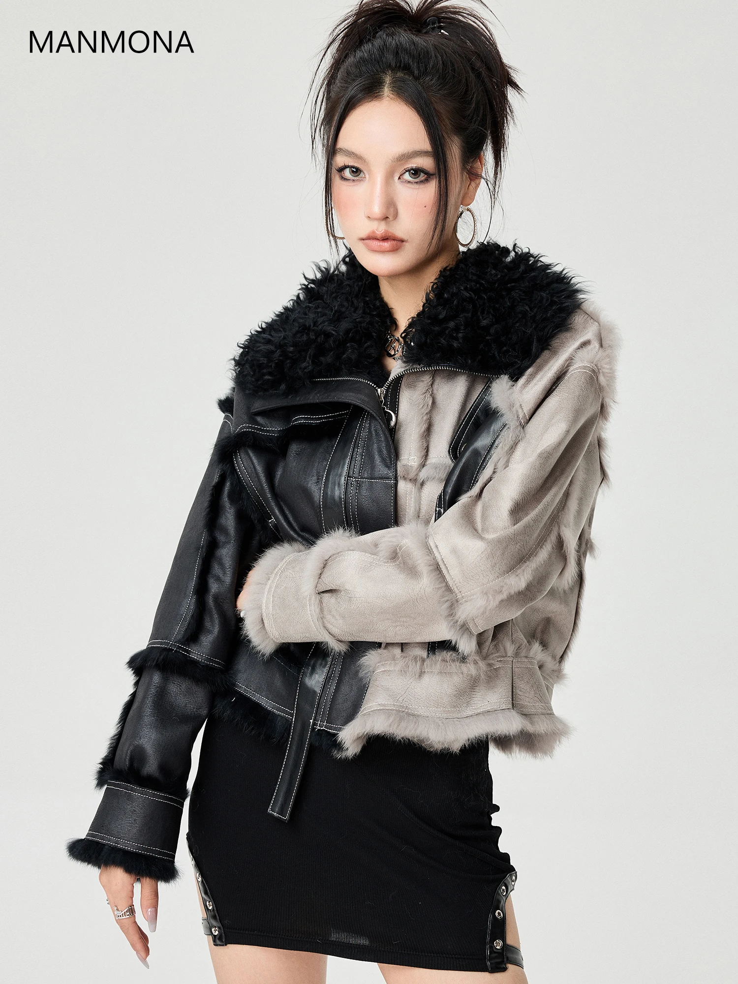 Autumn and Winter New Imported Rabbit Fur Fur Coat Women's Big Fur Collar Leather Fur Coat Jacket