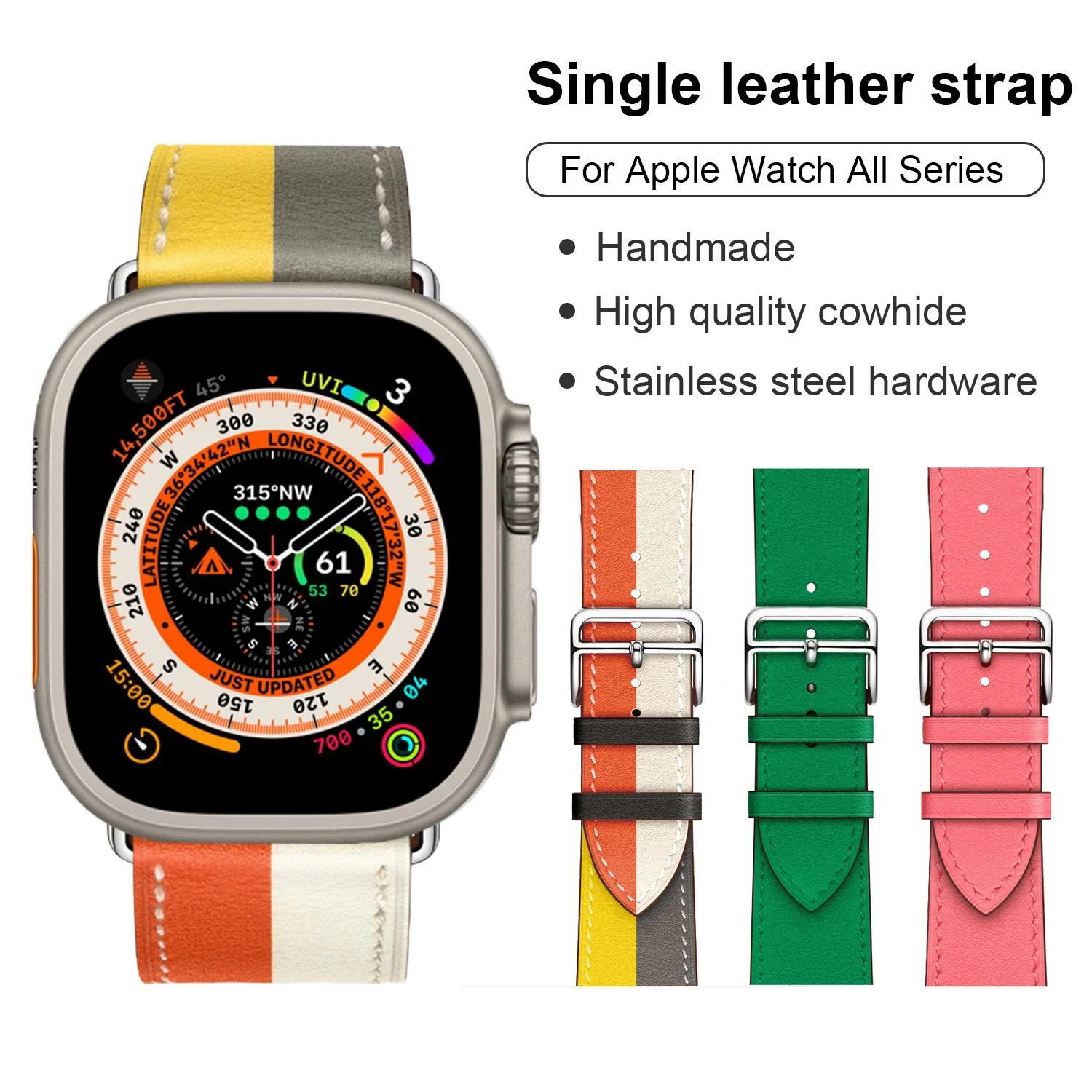 Ремешок из мягкой натуральной кожи для Iwatch модный браслет Apple Watch Ultra 2 Series 10 9 8 7 6 Se 5