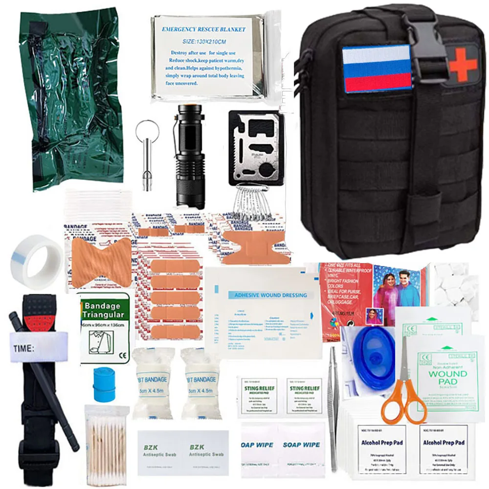 

221Pcs Survival first Aid Kit Molle Outdoor Camping Adventure Disaster Survival Kit Trauma disinfection hemostasis medical kit