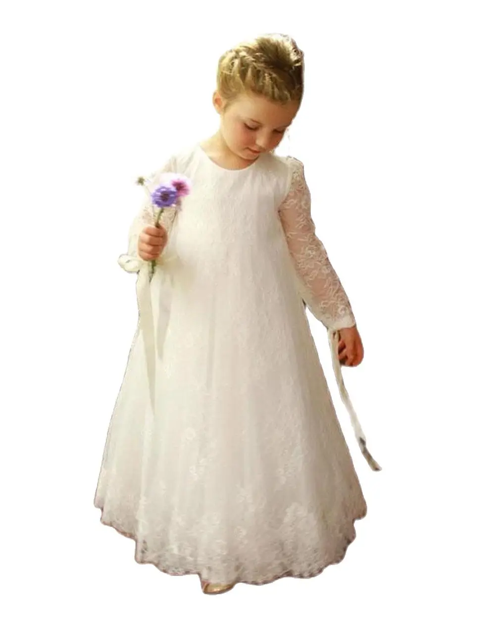 

Кружевное длинное платье для девочки с цветами для свадебной вечеринки на свадьбу цвета слоновой кости белое платье для Первого Причастия ...