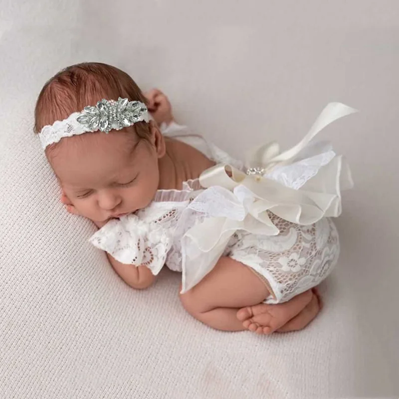 Newborn Photography Lace Clothing Headband+Dress 2Pcs/Set Studio Baby Girl Photo Props Accessories Infant Shoot Clothes Outfits