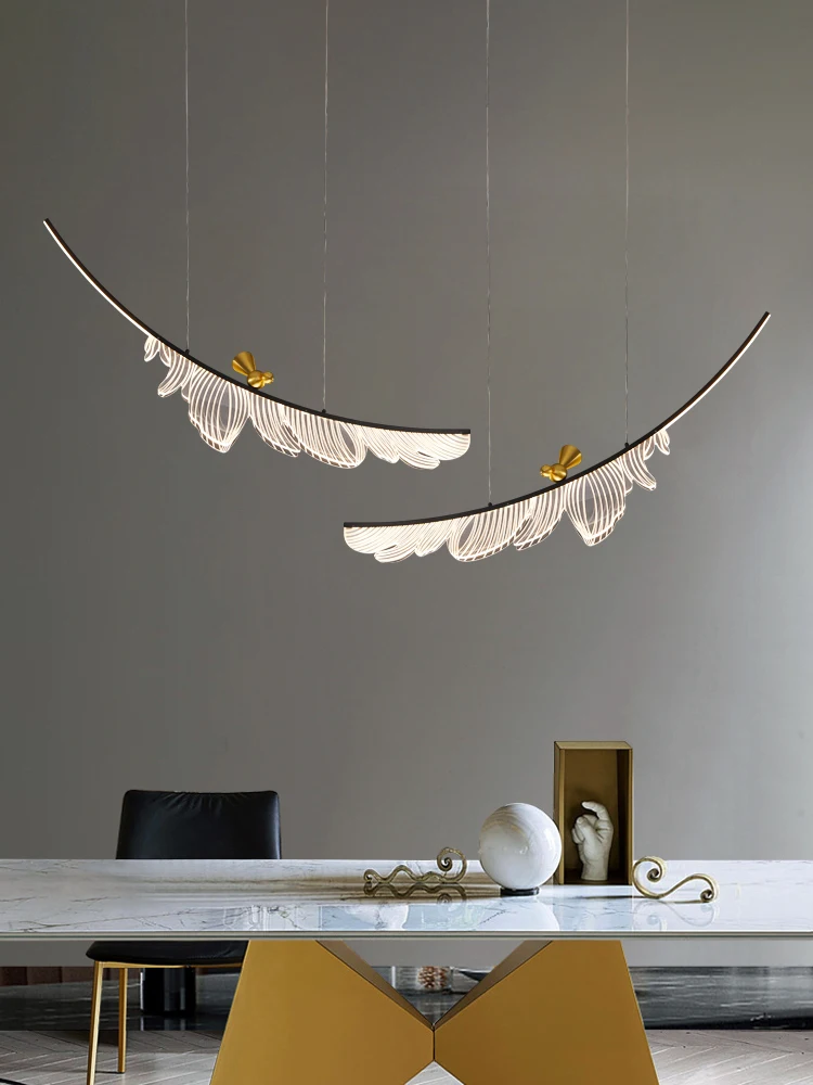 

New light luxury French living room chandelier modern minimalist Italian creative feather glass study dining room crystal lamps