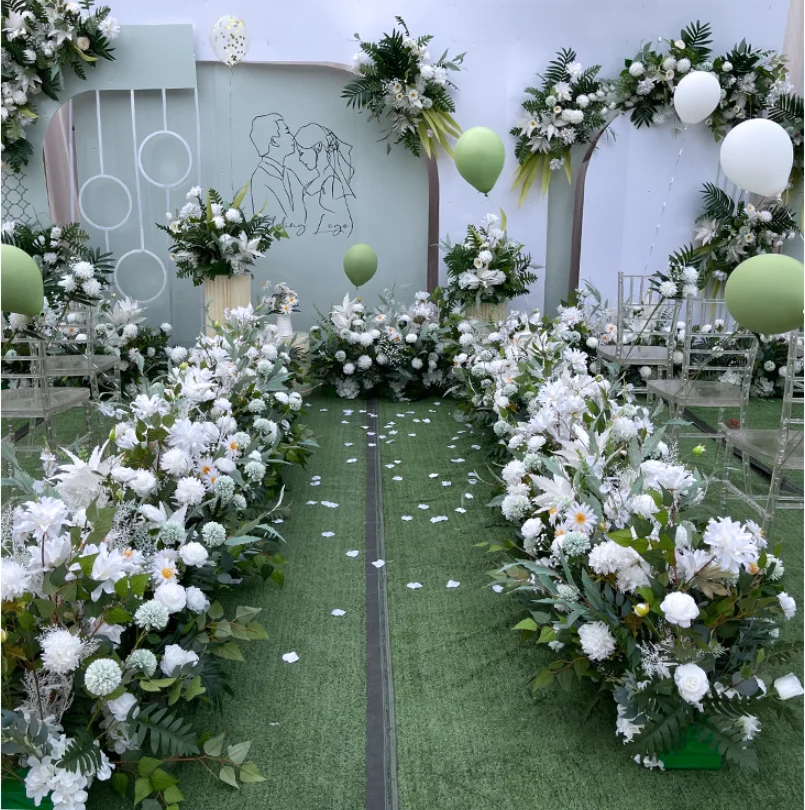 

Artificial Flowers Wedding Row Arrangement Simulation Road Lead Table Flower Romantic Arch Layout Fake Plants Wall Decoration