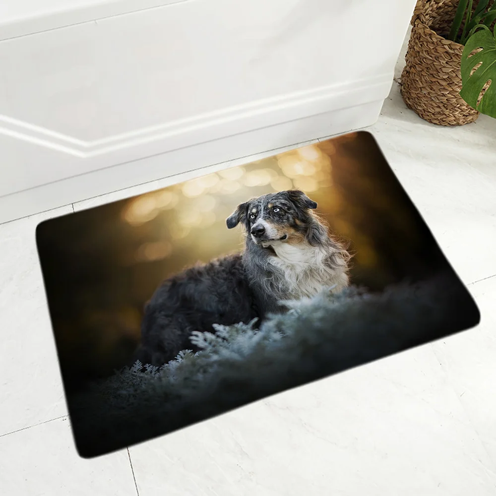 

3D Bathroom Carpet Washable Flannel Mat Rug Coffee Entrance table Australian Shepherd Dog Mat bedside Room Carpets Area Rugs