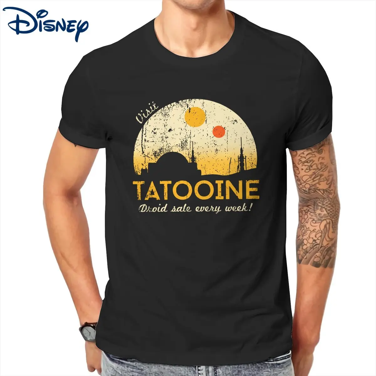 

Men Disney Visit Tatooine Star Wars T Shirts Pure Cotton Clothing Novelty Short Sleeve Round Neck Tees Big Size T-Shirt