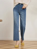 summer high waist straight loose wide leg jacquard jeans high quality retro skinny women pants elegant fashion clothing