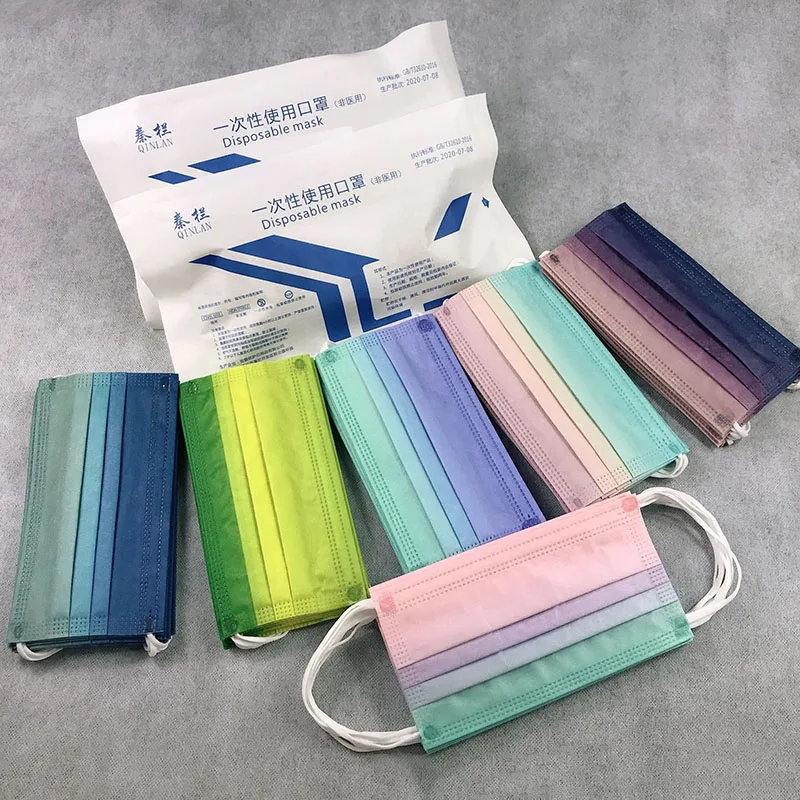 

50/100pcs Adult Disposable Printed Face Mask Gradient Color 3-Layer Protective Fashion Anti Dust Mouth Masks Mascarillas Masque