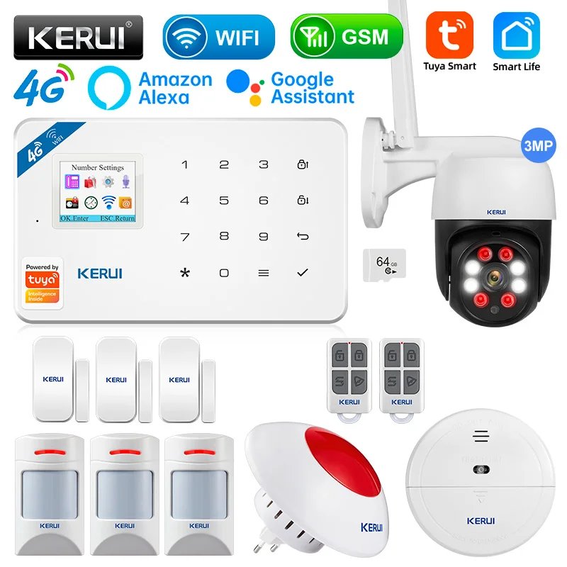 

KERUI W184 1.7 inches GSM 4G WIFI Tuya APP Smart Home Security alarms for home TFT Screen Anti Theft Alarm Package 6 Languages