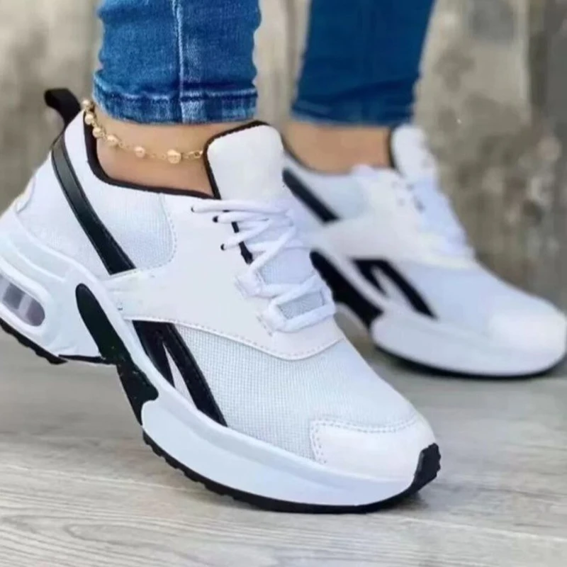 

2022 Spring Autumn Women Flat Sneakers Canvas Lace-up Thick Heels Ladies Shoes Shallow Cross-tied Mixed Colors Sports Casual