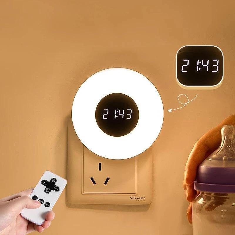 

3 Color Time Clock Wall Lamp Dimmable Remote Control LED Night Light for Baby Child Gift EU US Plug Corridor Porch Wall Lights