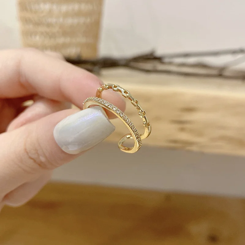 

Light luxury style simple double-layer open ring female ins style zircon chain exquisite ring cool style plain ring bracelet