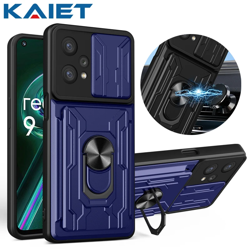 

KAIET Shockproof Phone Case For OPPO Realme C11 C20 C21 C31 C35 Car Stand Card Slot Push Window Cover For Realme 8 8i 9Pro Plus