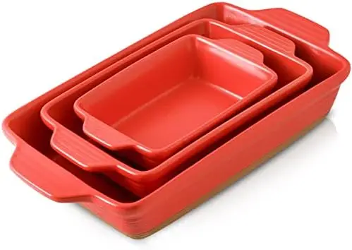 

Dishes for Oven, Ceramic Baking Dish Set of 3 Deep Lasagna Pans Large Ceramic Baking Pan with Handles from Oven to Table Rectang
