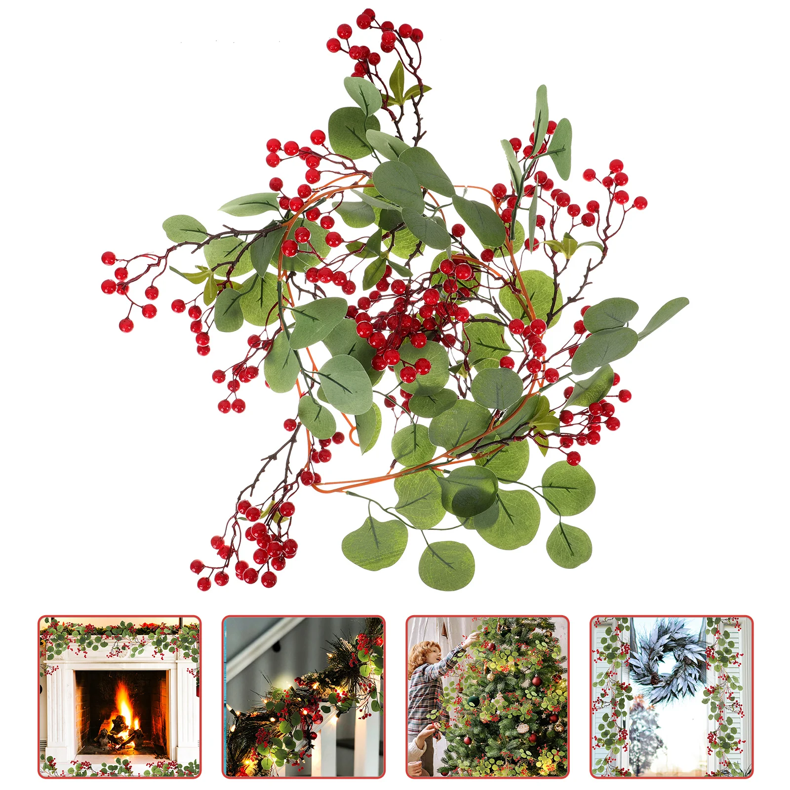 

Hanging Garland Artificial Fake Simulation Leaves Vine Decor Rattan Leaf Berry Eucalyptus Holly Garlands Twig Rustic Red
