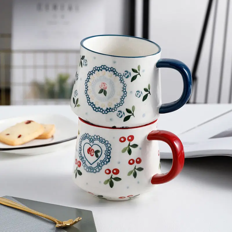 

New Fashion Cute Ceramic Mug Household Large-capacity Drinking Cup Couple Tea Cup Female Office Coffee Cup Cute Kitchen Supplies