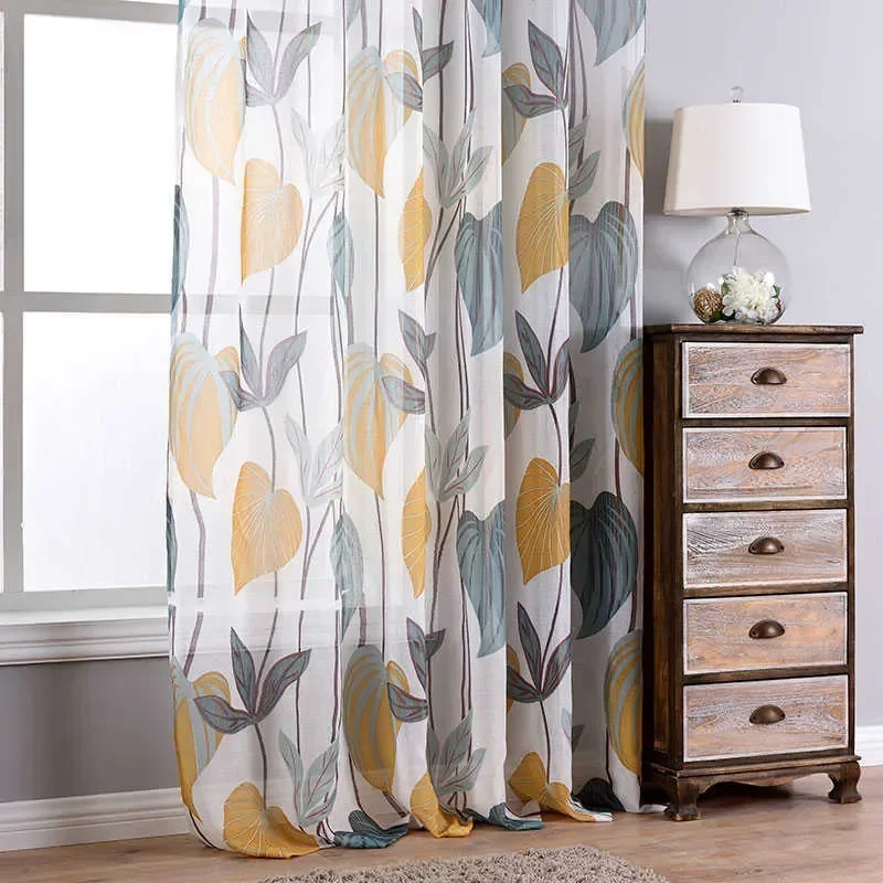 Стильные листья тюлевые занавески для гостиной украшения интерьера домашние