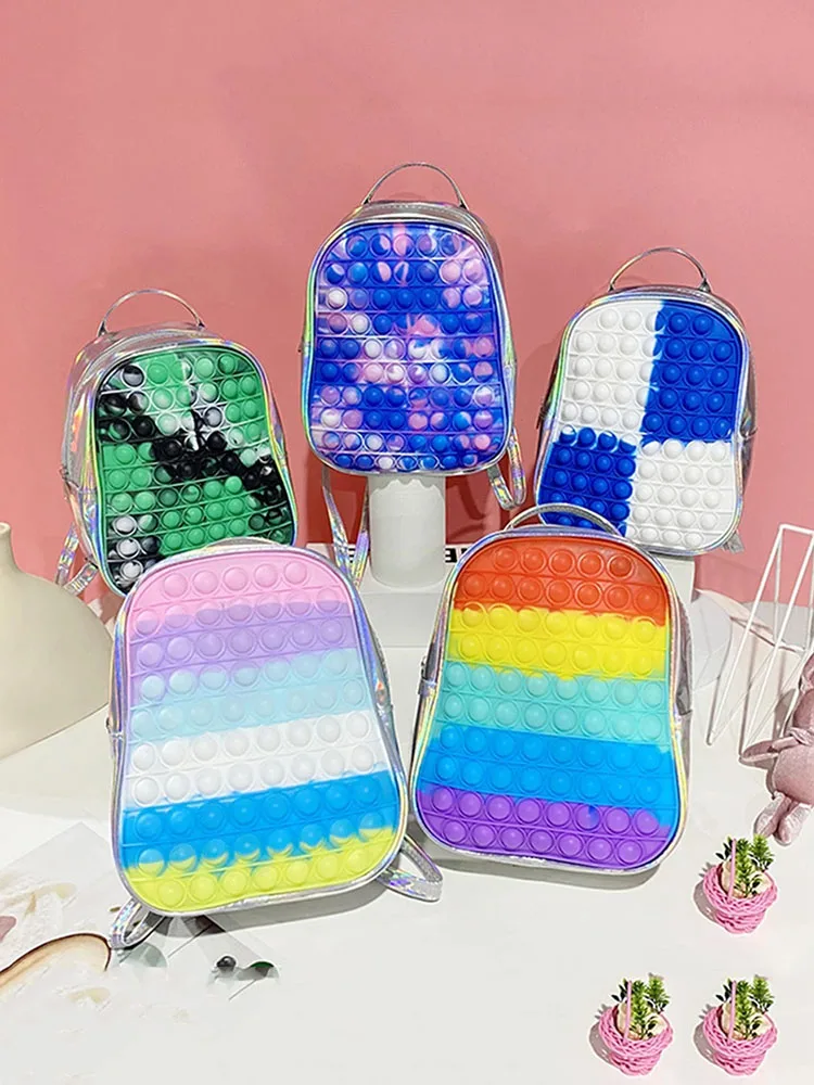 Backpack Multi-Color Student Backpack Pop Push Bubble Finger Toys School Bag Anti Stress Reliever Antistress Sensory Toy Gifts