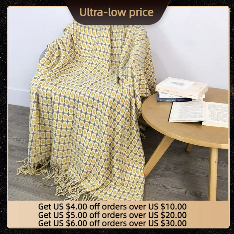 

European knitted blanket nap cover blanket American air conditioning cover blanket decorative blanket blanket thread blanket yel