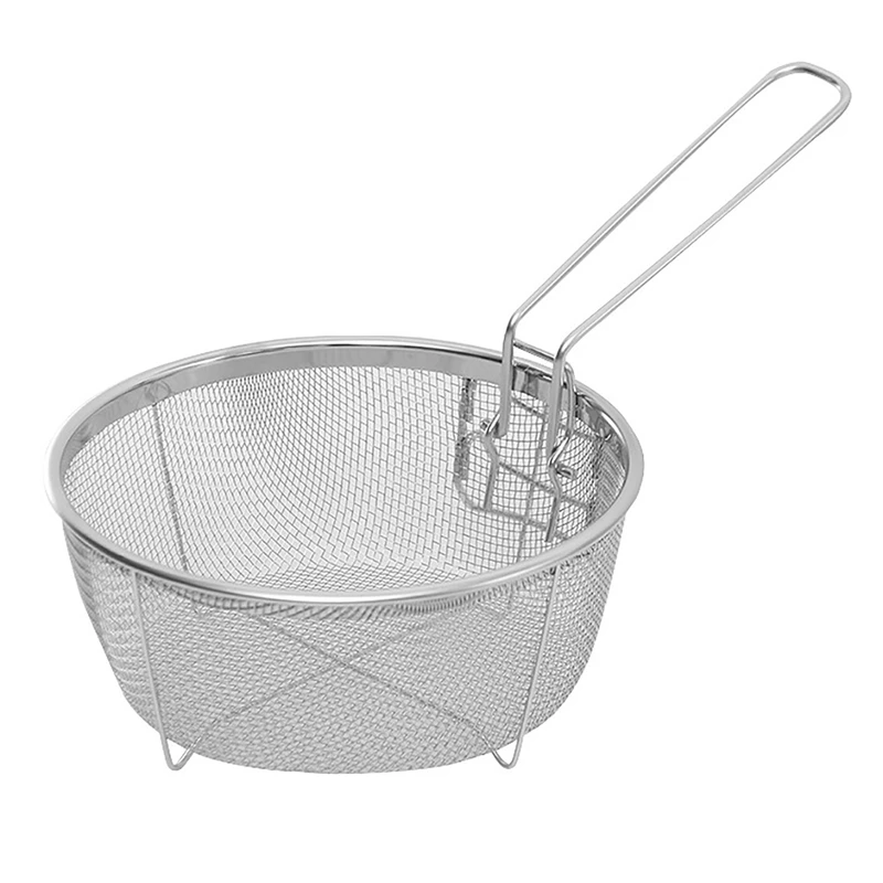 

1Pcs Stainless Steel Fry Baskets Hot Oil Frying Fried Basket With Single Handle Mesh Noodle Dumplings Food Colander