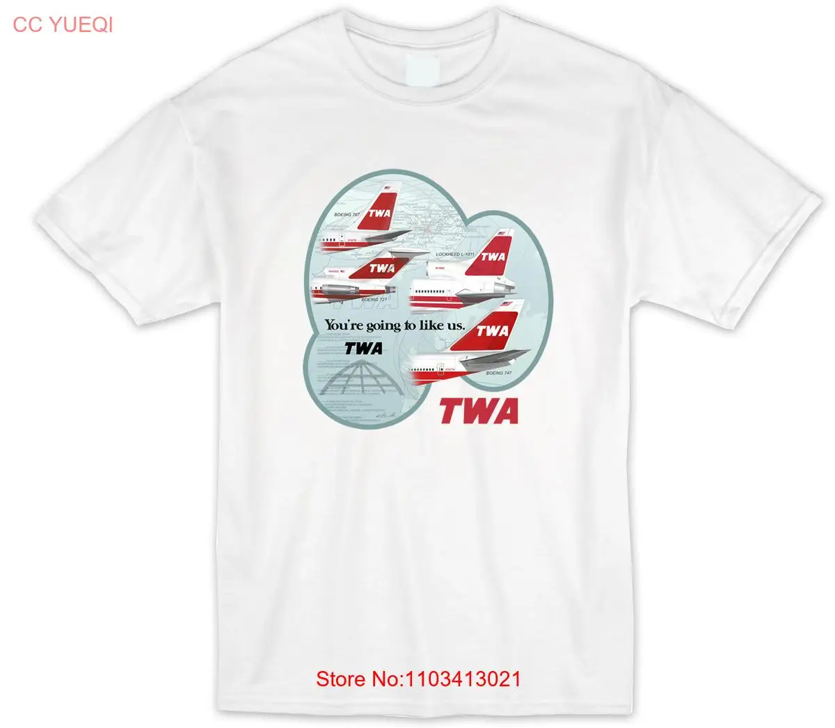 Белая футболка классического исторического самолета TWA