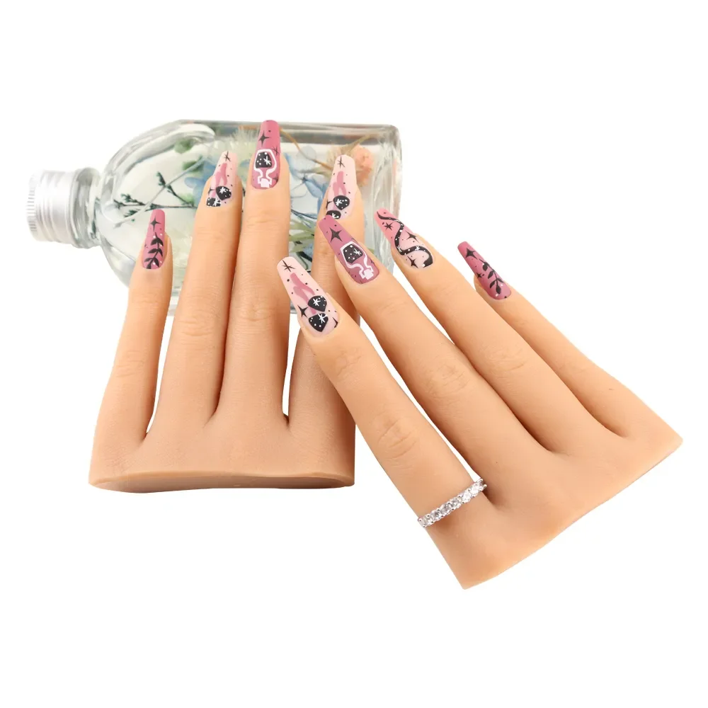 

NEW2023 Realistic Silicone Practice Hand Soft Finger for Manicure Can Insert False Nails Display Nail Sticker and Jewelry Nail A
