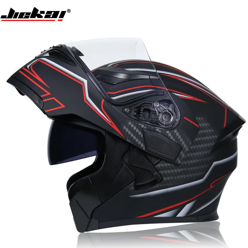 Jiekai-902 Four Season Double Lens Flip Up Racing Motorcycle Helmet Man Women Safety Casque Moto Capacete Full Face Dot Approved