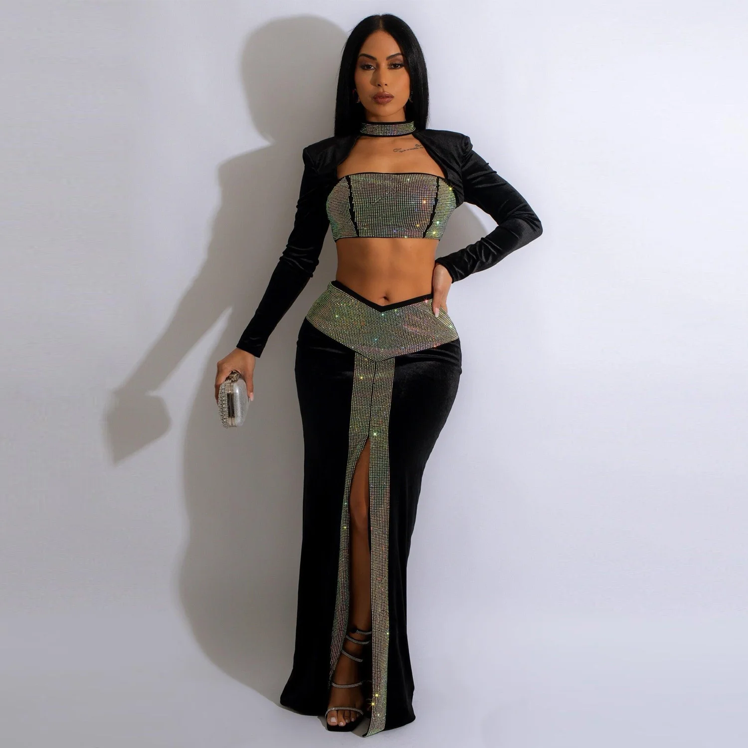 

SUJYing New Fashion Autumn And Winter 2022 Women's New Sales Sexy Splice Hot Drill Neck Hanging Set Dress Women's Dress