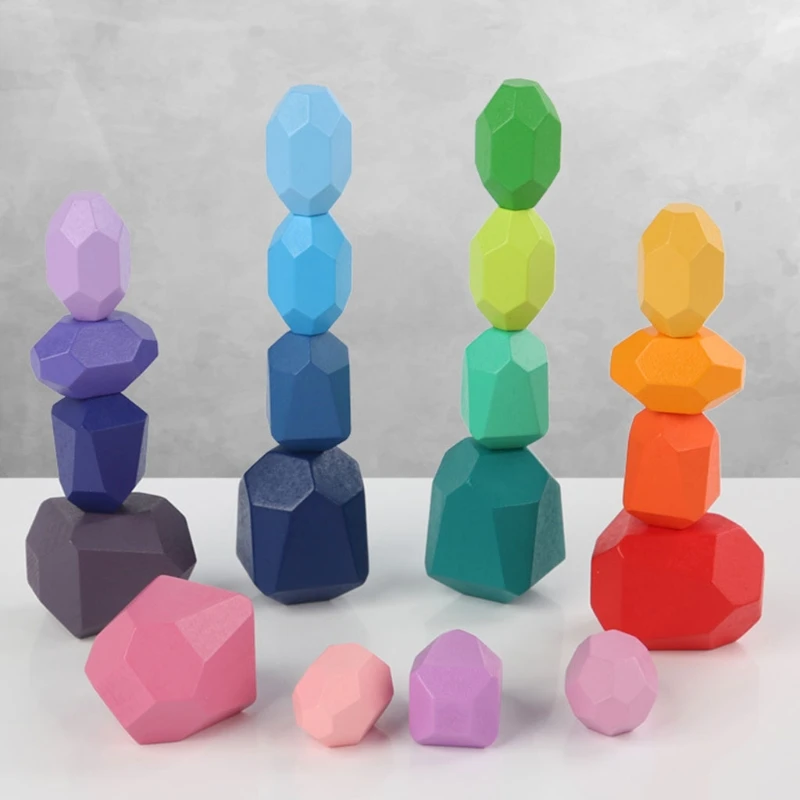 

20Pcs Children Wooden Colored Stone Stacking Game Building Block Kids Creative Rainbow Educational Toys Gifts cyberpunk lego car