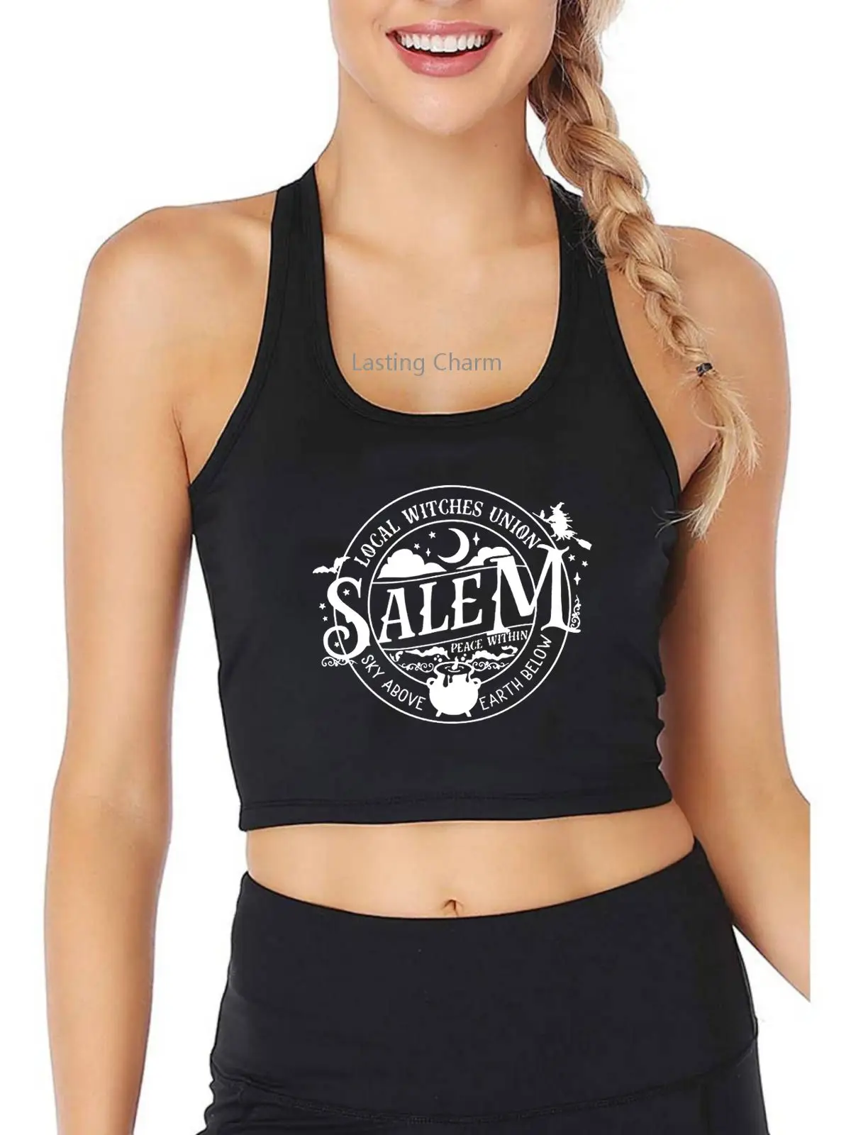 

Funny Women Halloween Party Local Witches Union Salem Tank Top Witch Yoga Sports Training Crop Tops Gym Vest