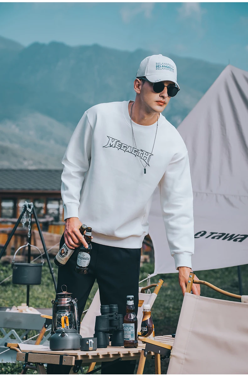 

0999 370G Heavy Autumn Men's 3D Embossed Gradient Pullover Crewneck Sweatshirt