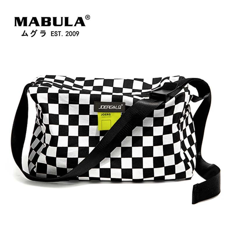 

MABULA Vintage Black and White Checkered Crossbody Gym Bag Unisex Lightweight Outdoor Travel Shoulder Purse Portable Handbag
