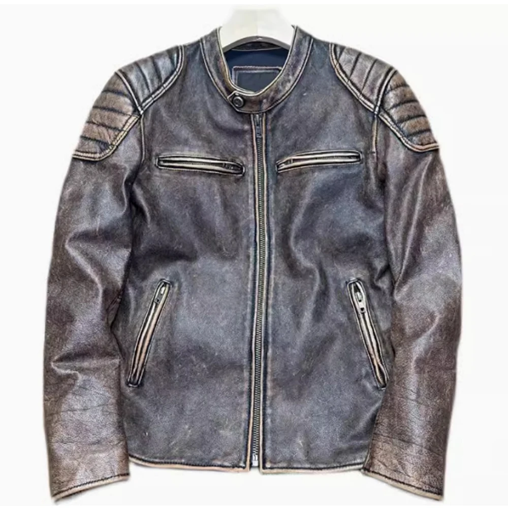 Винтажный жакет из воловьей кожи винтажная потертая Автомобильная куртка со